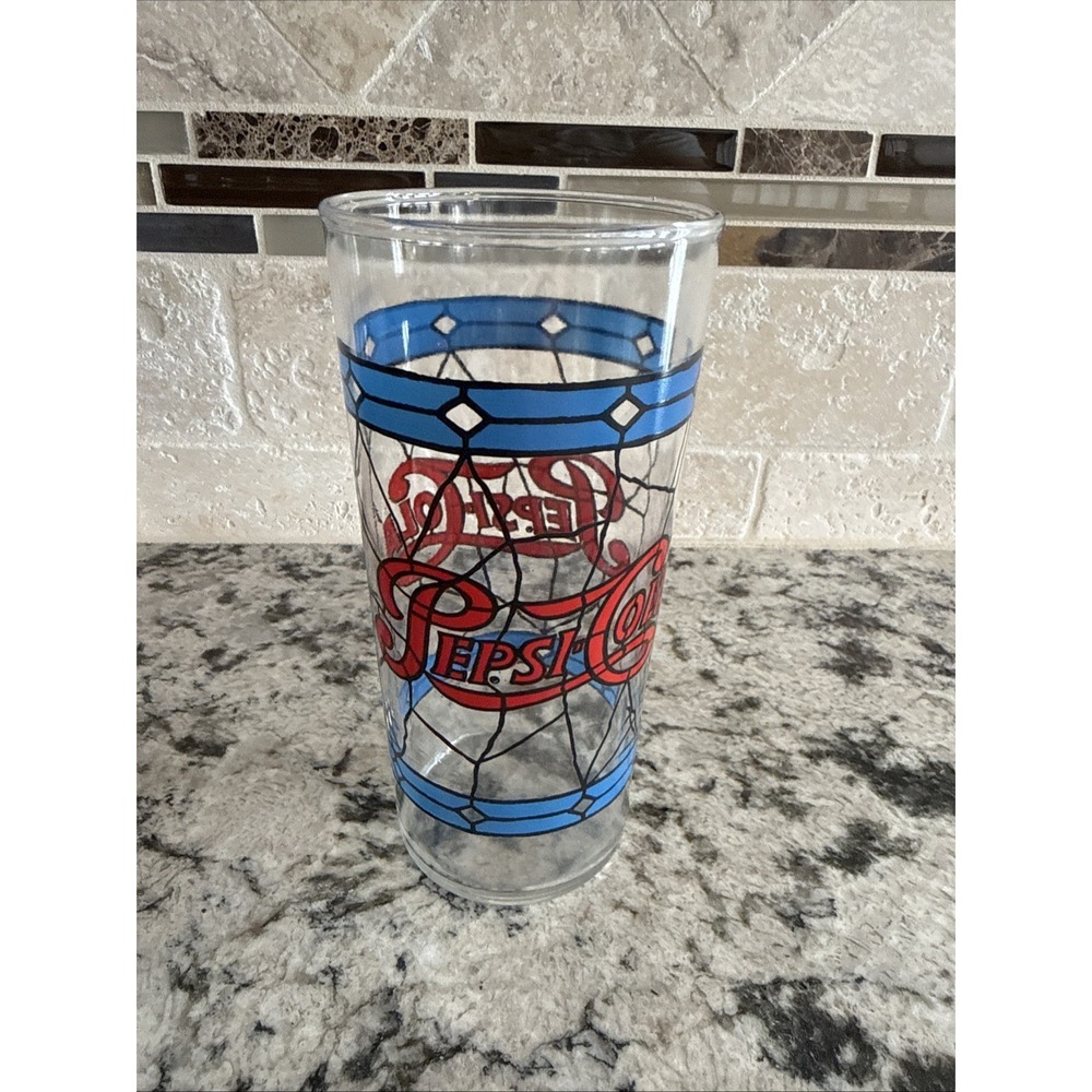 Vintage Pepsi-Cola Tiffany Style Stained Glass Collectible Tumbler Cup 1970s